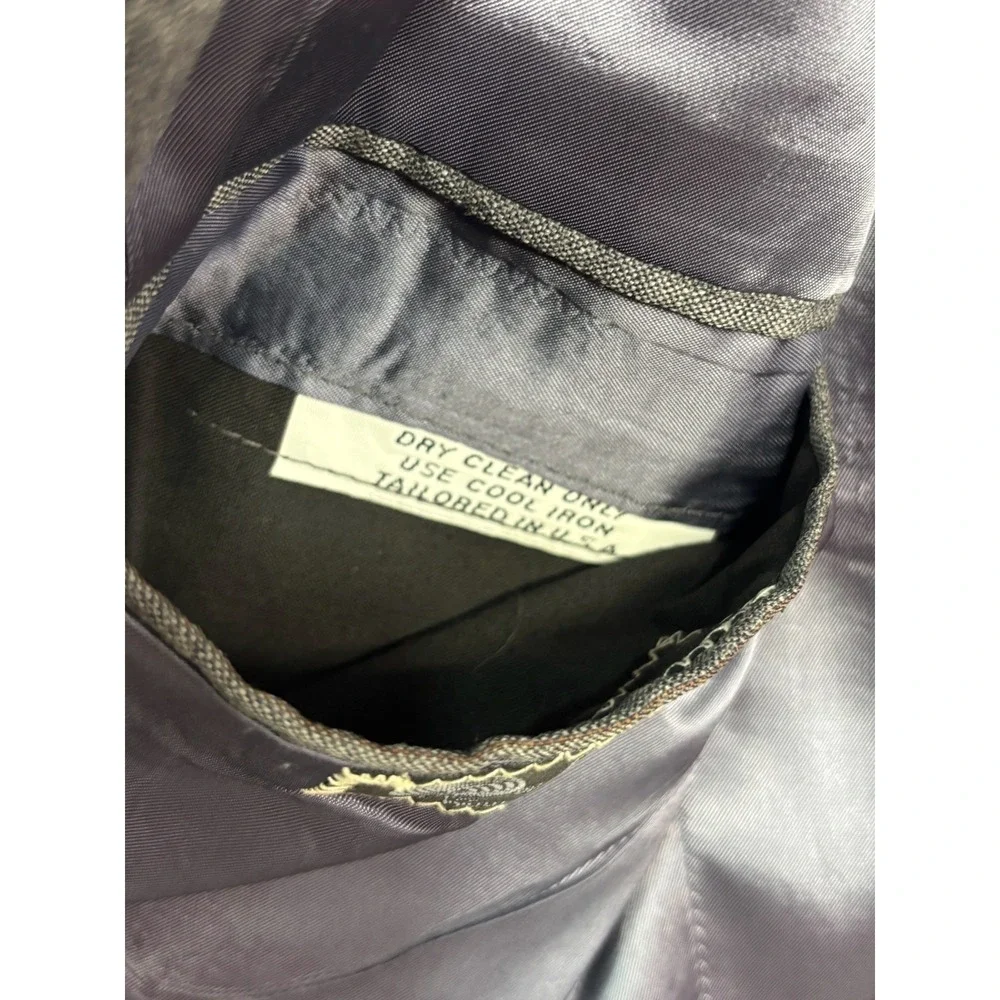 vtg 90s Tom James 46L 37x34 Gray Pinstripe 2pc Pant Suit Wool USA Pleated Cuffed